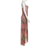 Sexy Print Sling Slim Split Maxi Dress GSLF-K25D67615