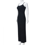 Solid Color Hot Drill Sling Maxi Dress GNZD-041714DBG