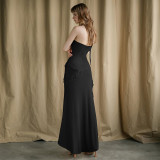 Solid Color Halterneck Tie Up Split Maxi Dress GSLF-K24D64466