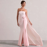 Solid Color Tube Top Patchwork Maxi Dress GSZM-Q25DS188