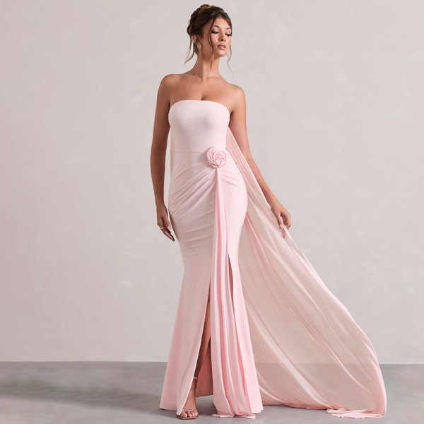 Solid Color Tube Top Patchwork Maxi Dress GSZM-Q25DS188