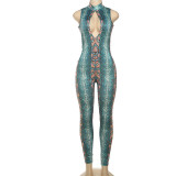 Snake Print Sexy Hollow Out Skinny Jumpsuit GSLF-K25Q70382