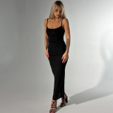Solid Color Hot Drill Sling Maxi Dress GNZD-041714DBG
