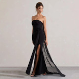 Solid Color Tube Top Patchwork Maxi Dress GSZM-Q25DS188