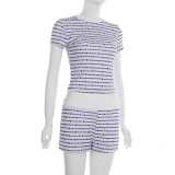Letter Print Short Sleeve Two Piece Shorts Set GLRF-MES38005