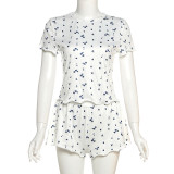 Print Short Sleeve Pajama Shorts Two Piece Set GSLF-K25S72318