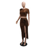 Short Sleeve Solid Color Tops Two Piece Skirt Set CYA-901847