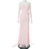 Solid Color Tube Top Patchwork Maxi Dress GSZM-Q25DS188