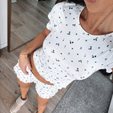 Print Short Sleeve Pajama Shorts Two Piece Set GSLF-K25S72318