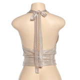 Tie Up Backless Deep V Neck Tops GSLF-K25L67984