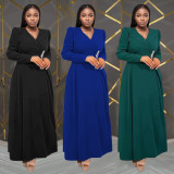 Solid Color Long Sleeve Maxi Dress BY-7411