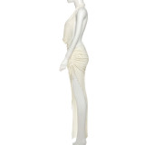 Halterneck Backless Drawstring Split Maxi Dress XEF-K25D73649