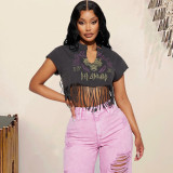 Print Short Sleeve Tassel T Shirts GNZD-7710TG