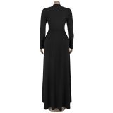 Solid Color Long Sleeve Maxi Dress BY-7411