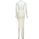 Halterneck Backless Drawstring Split Maxi Dress XEF-K25D73649