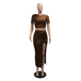 Short Sleeve Solid Color Tops Two Piece Skirt Set CYA-901847