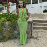 Deep V Stacked Neck Sexy Long Skirt 3 Piece Set GSLF-K25S69717