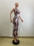 Print Halterneck Backless Jumpsuit QOUY-6062