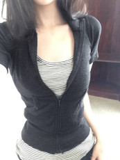Solid Color Zipper Tight T Shirt GLRF-MFT38977