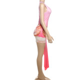 Sexy Slash Shoulder Print Mini Dress GSLF-K25D64881