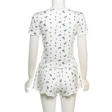 Print Short Sleeve Pajama Shorts Two Piece Set GSLF-K25S72318