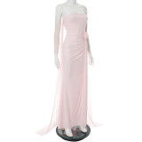 Solid Color Tube Top Patchwork Maxi Dress GSZM-Q25DS188