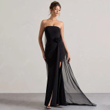 Solid Color Tube Top Patchwork Maxi Dress GSZM-Q25DS188