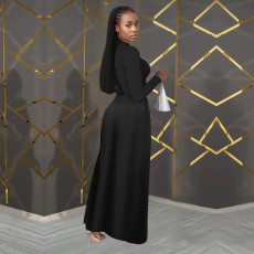 Solid Color Long Sleeve Maxi Dress BY-7411
