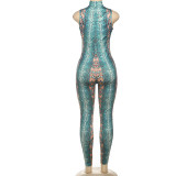 Snake Print Sexy Hollow Out Skinny Jumpsuit GSLF-K25Q70382