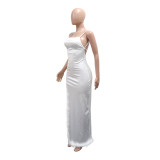 Sexy Backless Feather Edge Maxi Dress CYA-901845