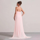 Solid Color Tube Top Patchwork Maxi Dress GSZM-Q25DS188