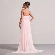 Solid Color Tube Top Patchwork Maxi Dress GSZM-Q25DS188