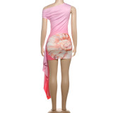 Sexy Slash Shoulder Print Mini Dress GSLF-K25D64881