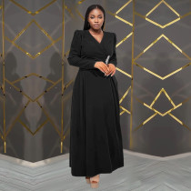 Solid Color Long Sleeve Maxi Dress BY-7411