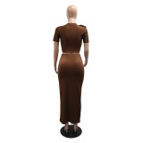 Short Sleeve Solid Color Tops Two Piece Skirt Set CYA-901847