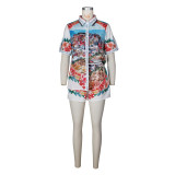 Fashion Print Short Sleeve Two Piece Shorts Set ZSD-0748