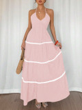 Halterneck Sling Patchwork Maxi Dress ZDF-33111