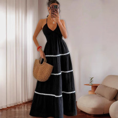 Halterneck Sling Patchwork Maxi Dress ZDF-33111