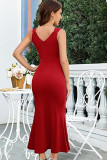 Sleeveless Solid Color Split Fishtail Evening Dress XHXF-462