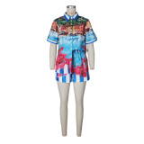 Fashion Print Short Sleeve Two Piece Shorts Set ZSD-0748