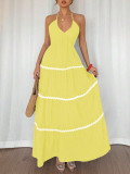 Halterneck Sling Patchwork Maxi Dress ZDF-33111