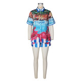 Fashion Print Short Sleeve Two Piece Shorts Set ZSD-0748