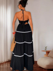 Halterneck Sling Patchwork Maxi Dress ZDF-33111