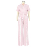 Sport Zipper Tops Wide Leg Pants Loose Suit ASL-6795