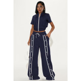 Sport Zipper Tops Wide Leg Pants Loose Suit ASL-6795