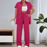 Solid Color Short Sleeve Shirt Pants Suit ZDF-33110
