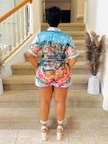 Fashion Print Short Sleeve Two Piece Shorts Set ZSD-0748