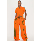 Sport Zipper Tops Wide Leg Pants Loose Suit ASL-6795