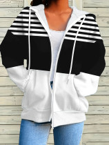 Stripe Contrast Color Zipper Hoodies GCNF-5017