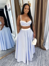 Lace Patchwork Sling Vest Two Piece Skirt Set OLYF-6184